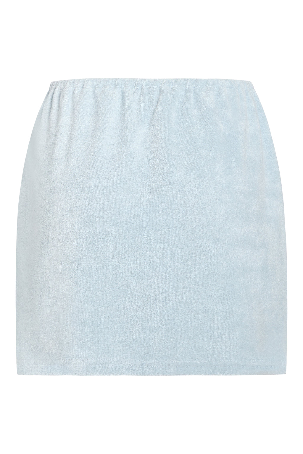 White terry midi skirt with 'Marriage Material™' graphic near hem, back view, styled on ghost mannequin 