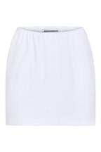 White terry bride midi skirt with elastic waist, styled on ghost mannequin 