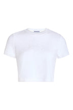 Terry bride baby tee with BRIDE graphic in white on front of shirt, styled on ghost mannequin 