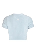 Terry baby tee with BRIDEMERCH heart at back body, styled on ghost mannequin 