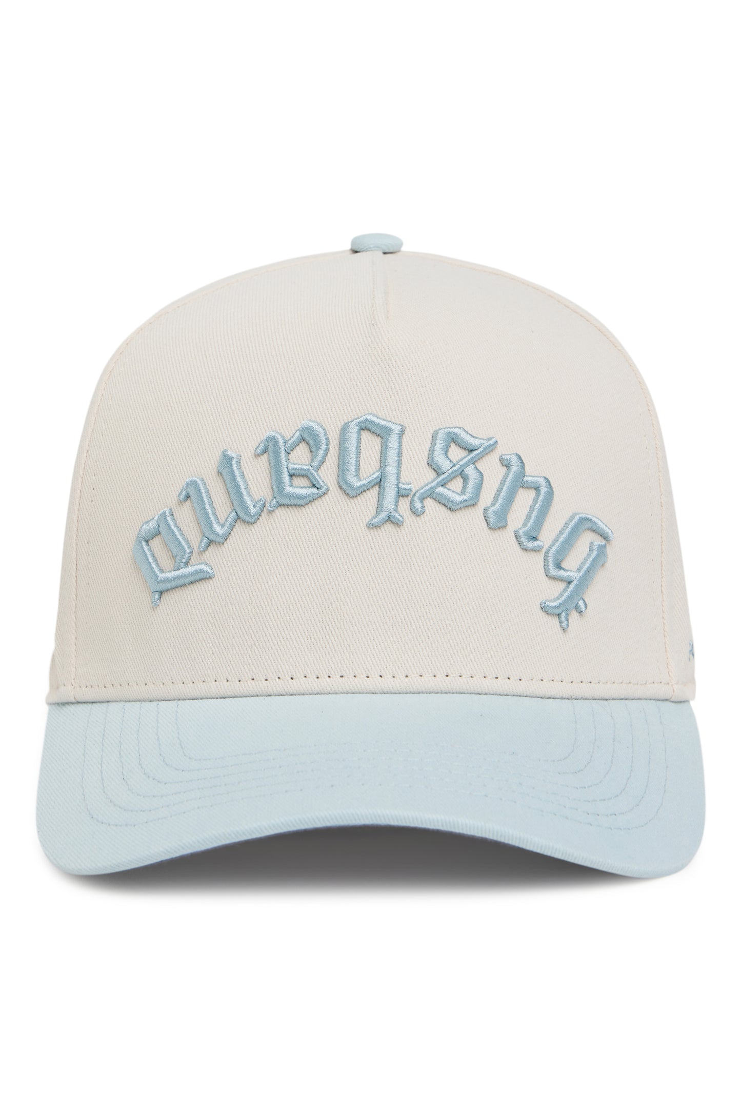 Husband Gothic Trucker Hat – Cream/Light Blue