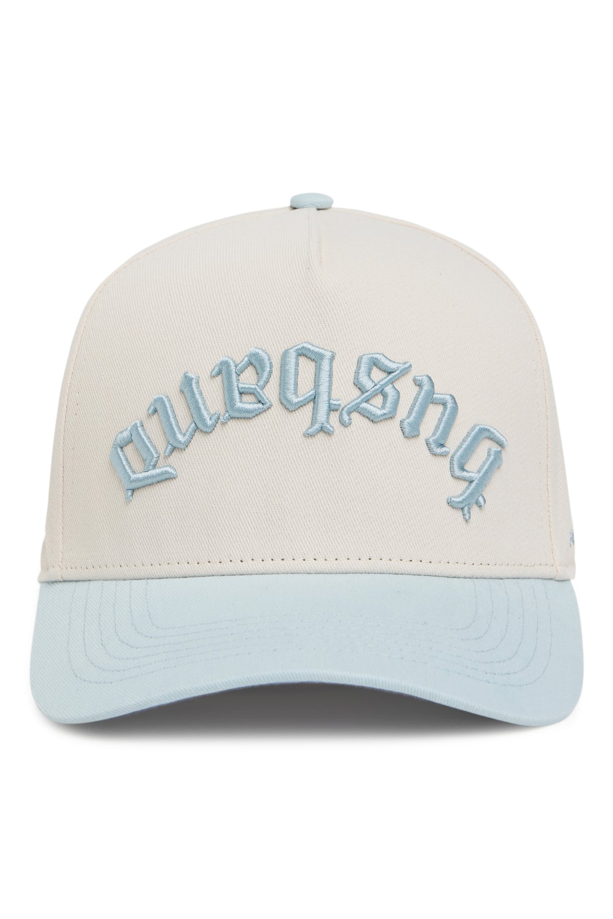 Husband Gothic Trucker Hat – Cream/Light Blue