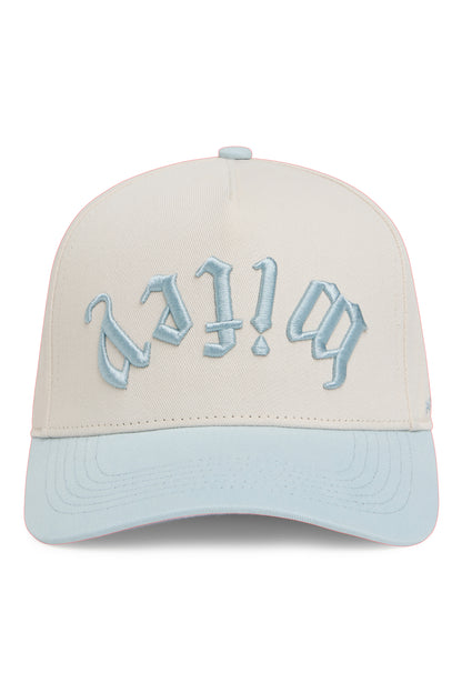 Wifey Gothic Trucker Hat – Cream/Light Blue