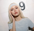 Bridal headband in blue terry cloth with "Marriage Material™" embroidery, on model